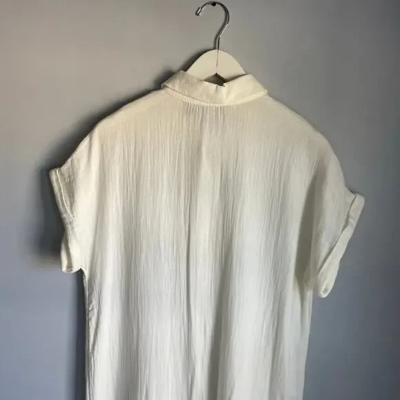 Lands End Dress 100% Cotton Gauzy White Midi Summer Short Sleeve Minimalist sz M - Picture 7 of 9
